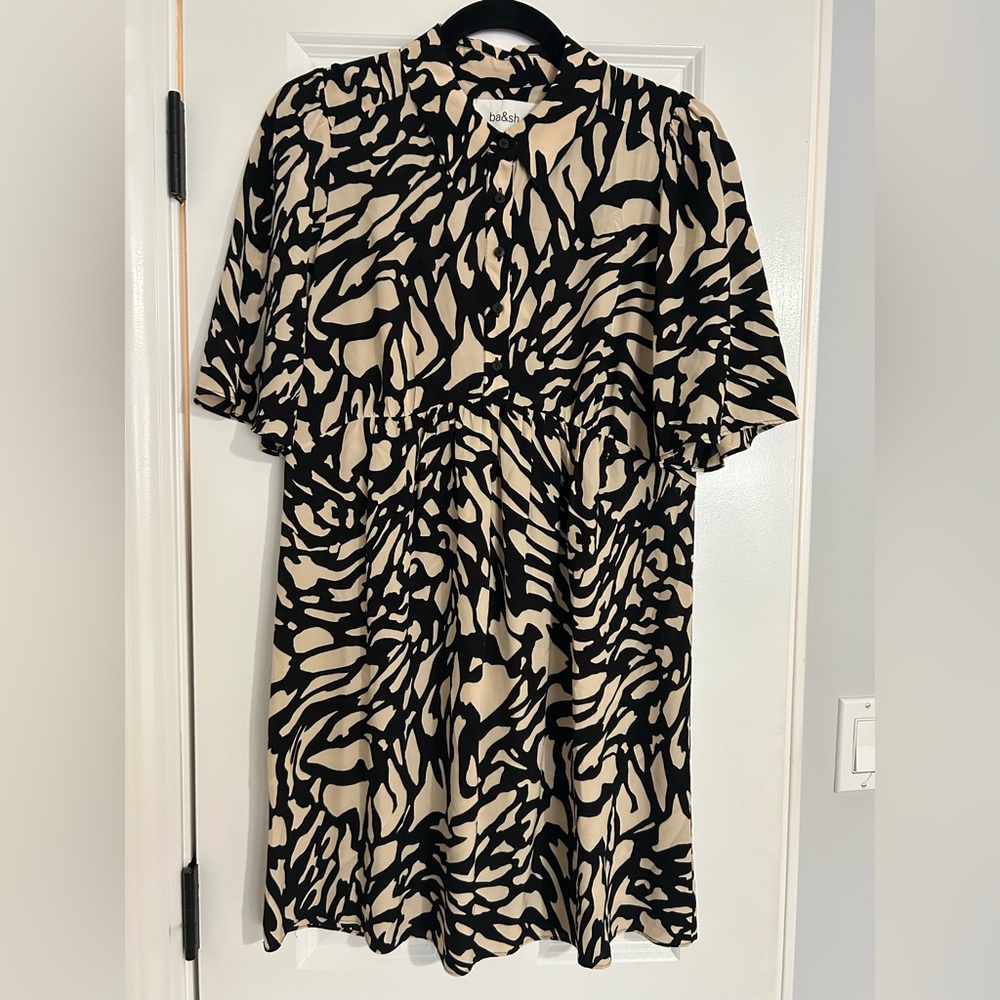 ba&sh Graphic Black and Cream Polo Midi Dress